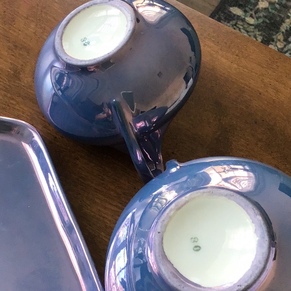 Vintage Ohio Pottery Lustreware Creamer and Sugarbowl and Tray - Picture 8 of 15